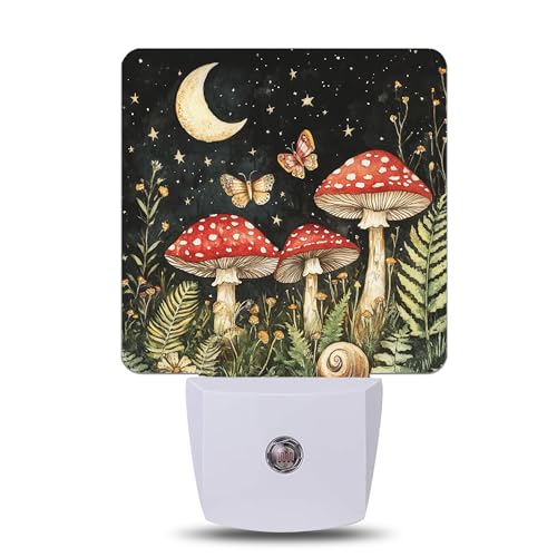 Mushrooms Moon Night Light Plug Into Wall with Dusk to Dawn Sensor Wall Lamp, LED Nightlights for Bedroom, Bathroom, Kitchen, Hallway, Room Decorative for Boys Girls Women Men Gifts - color: Mushrooms Moon