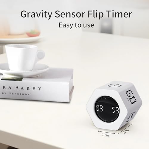 Productivity Timer Flip Gravity Sensor Cube Timer Countdown & Countup,Mute & Vibrate & Sound，5/10/30/60min & Custom Timing, Perfect for ADHD,Work,Learning,Kitchen Cooking (2, White Hexagon) - color: White*2 Hexagon