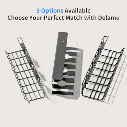 Delamu 2 Pack Metal Under Desk Cable Management Tray, U Channel Cord Organizer Box, Office Under Desk Cord Organizers, Cable Management with Various Accessories, Black, 15.75 Inches