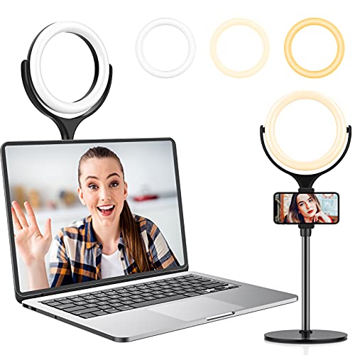 Video Conference Lighting Kit,Anozer Desk Ring Light for Computer Laptop Mac,Circle Face Lights with 3 Dimmable Color & 10 Brightness for Zoom Meeting Call,Live Streaming,Webcam Chat,Makeup