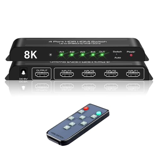 8K HDMI Switch 4 in 1 Out 4K@120Hz HDMI Switcher Support HDR10+, Dolby Vision, Dolby Atmos, VRR, ALLM, CEC