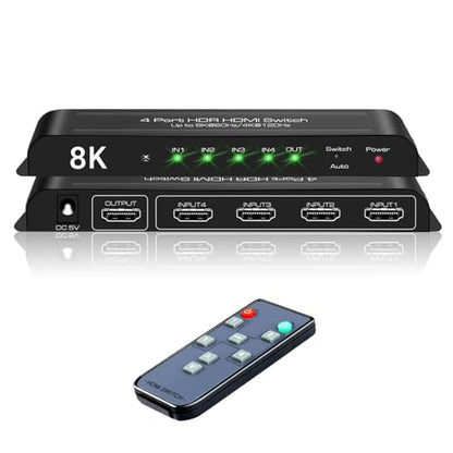 8K HDMI Switch 4 in 1 Out 4K@120Hz HDMI Switcher Support HDR10+, Dolby Vision, Dolby Atmos, VRR, ALLM, CEC