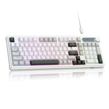 MageGee 96% Gaming Keyboard, RGB Backlit Wired Mechanical Feel Keyboard with Volume Knob, Full Size USB Keyboard with Number Pad, 19-Key Rollover, Multimedia Keys for PC Computer Laptop Windows - color: Greywhite