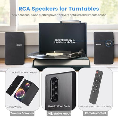 Powered Bookshelf Speakers for Turntable Vinyl Record Player | 40W*2, 4 Inch Woofer, Optical/ARC/RCA/BT/AUX Wired & Wireless Input, Desktop HiFi Stereo Sound Active Speakers for TV PC - size: 4 Inch Woofer