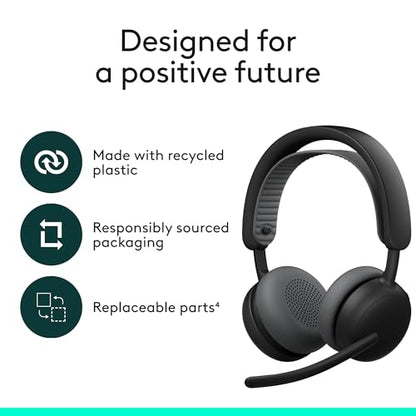 Logitech Zone Wireless 2 ES Noise Canceling Headset - Black | Noise-canceling wireless headset, adaptive hybrid ANC, Bluetooth connectivity - color: Black, style: Wireless