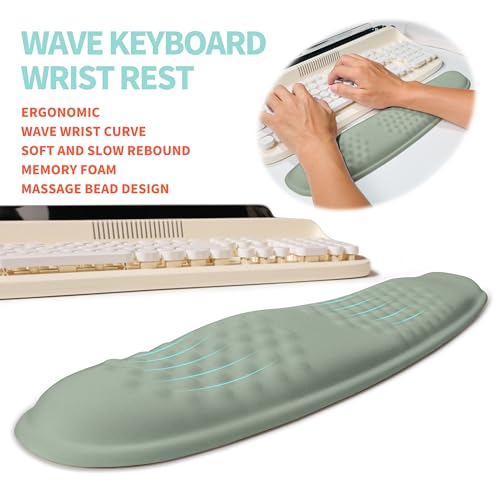 2-in-1 Ergonomic Set, Wave Rise Keyboard Wrist Rest and Massage Bulge Slope Mouse Pad Wrist Support, Cushion Memory Foam Integrated to Relieve Wrist Pain, Light Green - color: Light Green