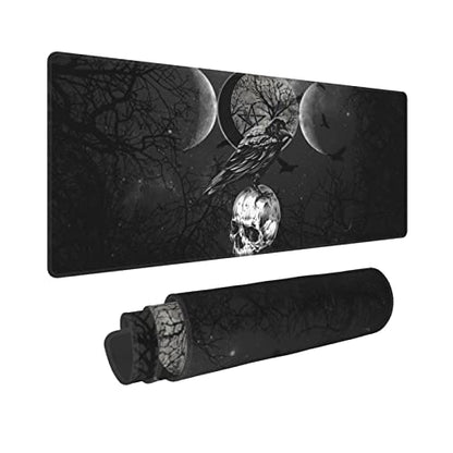 Triple Moon Mouse Pad XL Extended Desk Mat, Computer Mousepad | Triple Moon Crow Skull Galaxy Halloween Non Slip Rubber,Stitched Edge, Gaming Pc Large Mice Pad 31.5 x 11.8 Inch - color: Black24