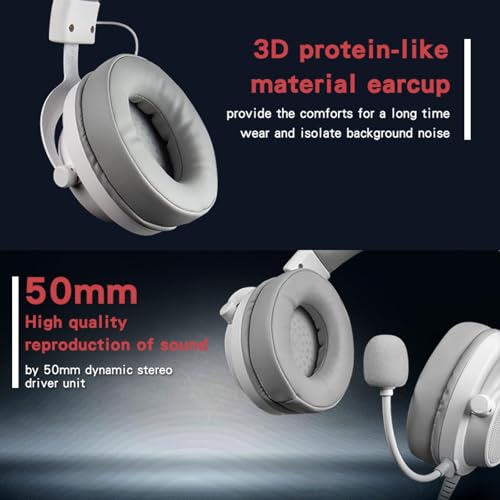FOXXRAY HAU-37 USB Gaming Headset for PC, Computer Headphones with Microphone, 7.1 Surround Sound, 50MM Dynamic Drivers, RGB Light, Wired Headphones for PS4, PS5, Laptop - color: White