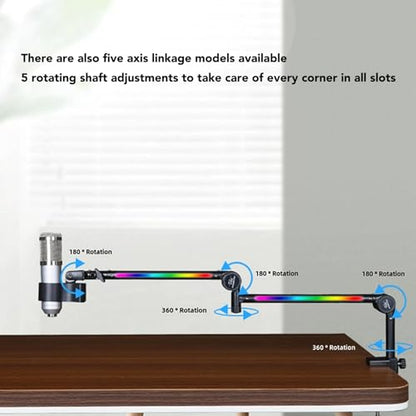 Yunseity Microphone Arm Stand Boom Arm Desk Mic Stand with RGB Light 22 Color Modes for Gaming Streaming Podcast
