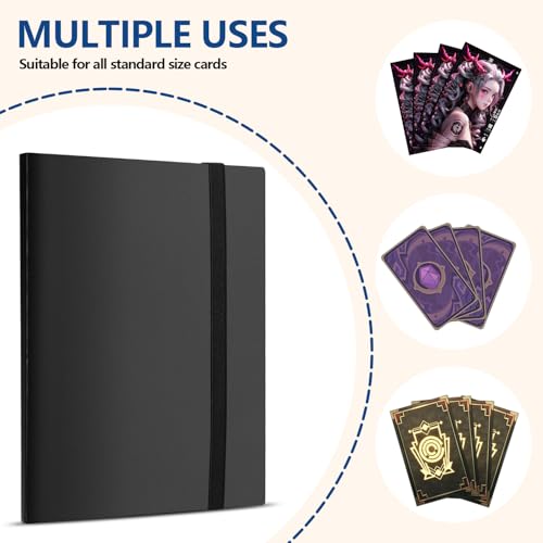 Card Binder, EDUDIIU 9 Pockets Premium Trading Card Binders, Cards Collection Binder Album, Side Loading Yugioh Holder Book for Sport, Football, Baseball Collector - Black - color: Black