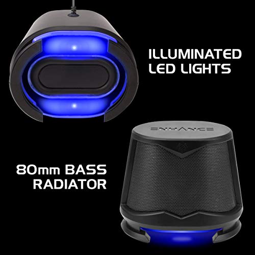 ENHANCE SB2 PC Speakers with Blue LED Glow Lights and 2.0 USB Powered Design - 10W Peak Sound, 3.5mm Wired Connection, in-Line Volume Control - Compatible with Gaming Desktop, Laptop, PC - Black - color: Blue