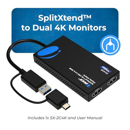 OREI SplitExtend 4K HDMI Splitter Extended Display for Dual Monitor - Multi-Monitor Display 3 Separate Screens - USB A & USB-C Adapter to HDMI 2.0, 4K@60hz, DisplayLink Driver MacOS, Windows | OREI SplitExtend 4K HDMI Splitter Extended Display for Dual Mo