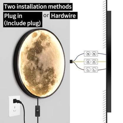 QIYIMEILUX Large Moon Wall Sconce Plug in Modern LED Dimmable Wall Light with Remote Control 23.6 inch 31W Black Wall Lamp Indoor Wall Mounted Lighting Ceiling Light for Living Room Bedroom - color: 23.6in Moon Black