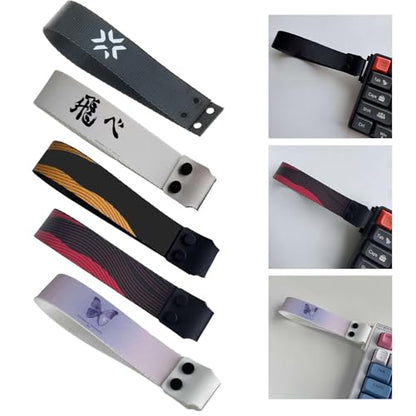 Mechanical Keyboard Ribbon Carrying Strap Heavy-Duty Polyester Wrist Wrap Lanyard for 60 Percent Compact Gaming Keyboards 1-Pair - color: Black red lines
