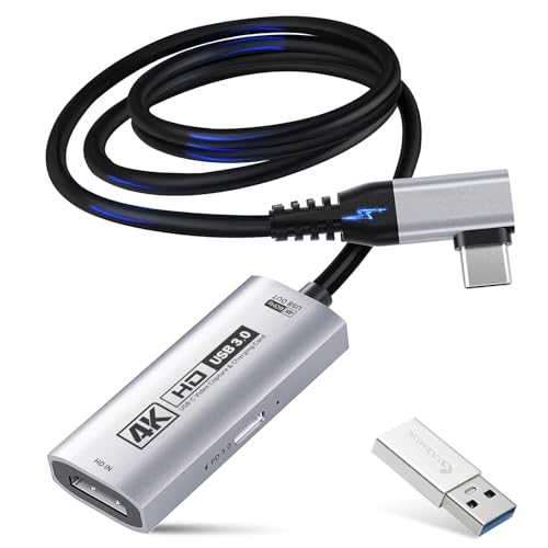 Guermok 4K USB3.0 HDMI Video Capture Card for Streaming, PD100W, 4K@60FPS | 90° USBC, 3.3ft, 2k@120FPS HDMI to USB C/A Video Capture Devices for Pad /Tablet/ MacOS /Switch2/1/ Xbox/ Camera/ PC/ Laptop - color: light silver, size: 4k 60fps