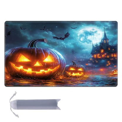 for MTG Playmat, Custom Trading Card Game Mat 17.3 x 13.8 in | Lantern Castle Night Premium Non-Slip Rubber Base, Water-Resistant & Stitched Edges, Personalized High-Definition Art - color: Lantern Castle Night, size: 17" x 14" Regular