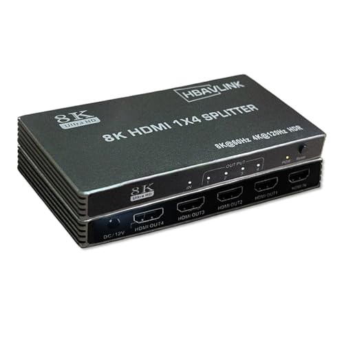 HDMI Splitter - HDCP, HDR, Dolby/DTS5.1/7.1 - Compatible with Firestick 4k Max, PS3/PS5 & Elgato HD60s/x/Pro, Apple TV 4K, Retrotink, Roku soundbar, NOT for Phone (HB-SP104G) - size: Splitter 1x4 8K@60Hz