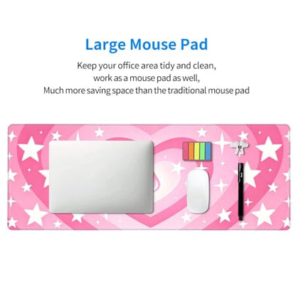 Gaming Mouse Pad, Large Pink Heart Mousepad Laptop, Extended Mouse Mat, Long XL Waterproof Keyboard Pads, Big Non-Slip Mousepads for Game Office Home, 31.5 x 11.8 in - color: Pink Heart