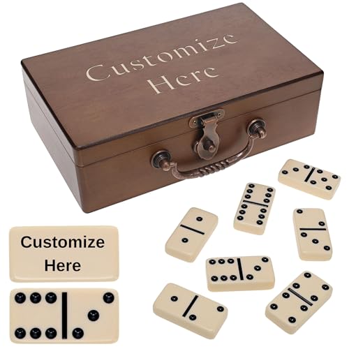 WE Games Double 6 Dominoes in Engraved Wooden Treasure Box, Dominoes Set for Adults, Personalized Gifts - color: Walnut