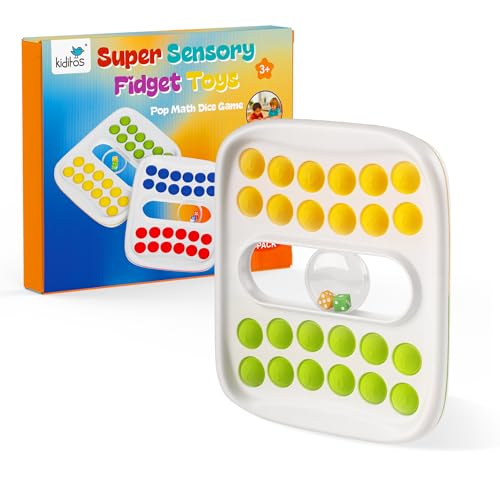 Kiditos Pop Math Game for Kids Ages 4–8, Fidget Math Board Game with Built-in Dice, Addition & Subtraction Learning Toy, Sensory STEM Toy for Classroom, Homeschool & Travel - color: Yellow & Green