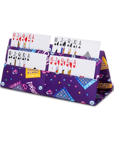 Playing Card Holder for Bridge Canasta Poker Games Bingo Ticket Holder for Pull Tabs Gambling Tickets Bingo Accessories for Players Card Game Stuff Supplies for Adults (Purple, Bingo Theme) - color: Purple, style: Bingo Theme