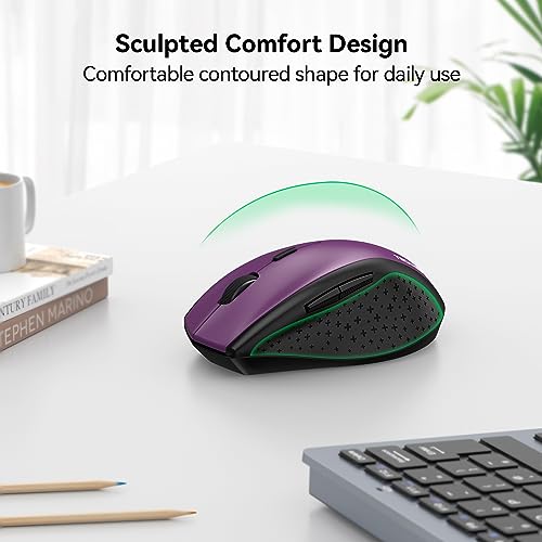 TECKNET 2.4G Wireless Mouse, 4800 DPI Ergonomic Computer Mouse, USB, Purple | Mouse for Laptop with USB Receiver, 6 Adjustable DPI, Quiet Click, 30-Month Battery, 6 Button, Portable for PC Chromebook Mac - color: Purple