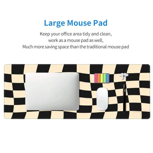 Gaming Mouse Pad, Large Beige Black Checkered Mousepad Laptop, Extended Mouse Mat, Long XL Waterproof Keyboard Pads, Big Non-Slip Mousepads for Game Office Home, 31.5 x 11.8 in - color: Beige Black Checkered