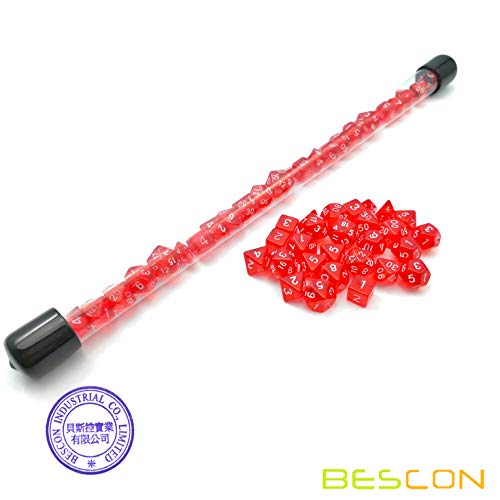 Bescon 28-Piece Translucent Red Mini Polyhedral Dice Set, 4 Complete 7-Die Sets, Ruby Color Resin Gaming Dice for Dungeons and Dragons, Includes Clear Storage Tube - color: 4x7 28pcs Gem Red Tube
