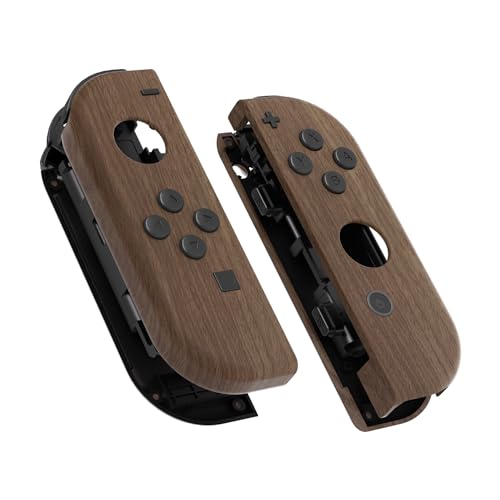 eXtremeRate DIY Replacement Shell Buttons for Nintendo Switch & Switch OLED, Wood Grain Soft Touch Custom Housing Case with Full Set Button for Joycon Handheld Controller - Console Shell NOT Included - color: Wood Grain