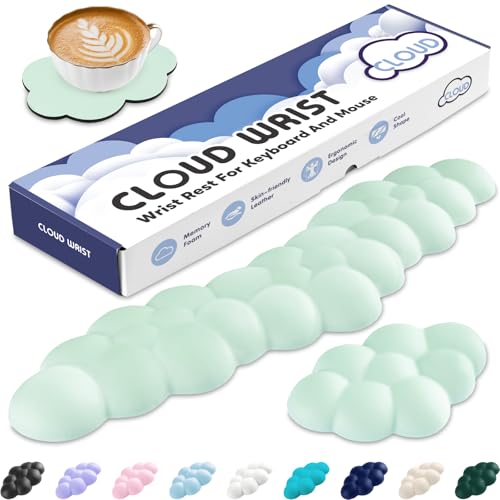 Cloud Wrist Rest for Keyboard and Mouse, Cloud Keyboard Wrist Rest | Light Green, Memory Foam, Non-Slip PU Base, Leather, Ergonomic Support,Cute Arm Rest Pad & Palm Cushion,Office Desk Accessory - color: 06light Green