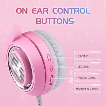SOMIC G951pink Gaming Headset for PC, PS4, PS5, Laptop, Cat Ear Headphone USB Gaming Headphones with Mic Noise Cancelling, LED Light, 7.1 Virtual Surround Sound for Girls, Women - color: Pink