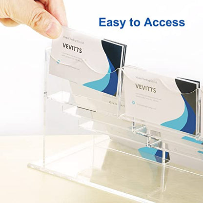 Vevitts Business Acrylic Card Holder Display for Desk, 12 Slots 4 Tiers Multiple-Clear Acrylic Business Card Stand Set, Holds Approximately 600 Cards