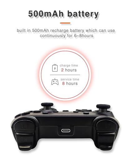 Wireless Switch Pro Controller for Nintendo Switch with Adjustable Turbo Function,Dual Vibration Function,Gyro 6-Axis and High Battery Life. Remote Gamepad Joystick for Switch Console, Red&Blue
