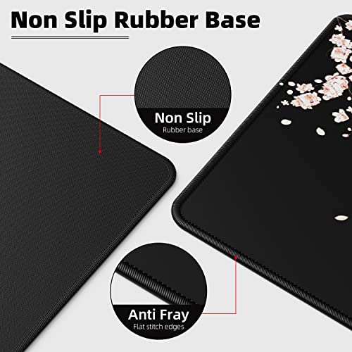 ETZ Japanese Plum Blossoms Black Mouse Pad XL, 31.5 x 11.8, 1 Pack | Extended Desk Mat, Stitched Edges, Non-Slip Rubber Base, Artistic Floral Design, Waterproof Surface, Smooth Gaming Tracker - color: Plum Blossom Mouse Pad-1