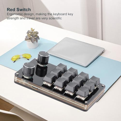 One Handed Programmable Mechanical Keyboard, USB Wired Plug and Play Customized Knobs for Desktop PC, Gaming Keypad for Win Vista Linux OS X (12 Keys with 2 Knobs) - size: 12 Keys with 2 Knobs, style: 12 Keys with 2 Knobs