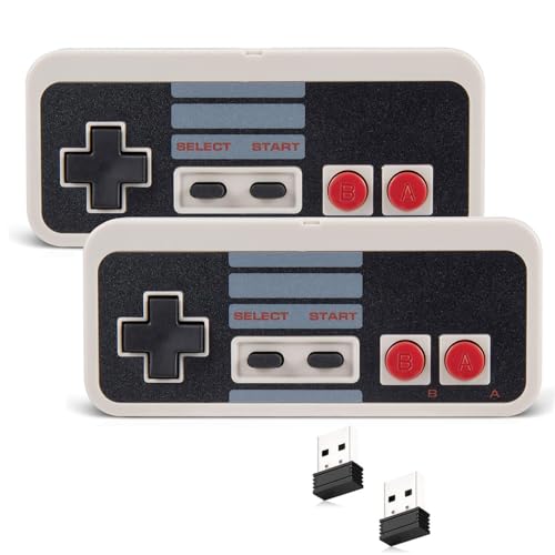 KIWITATA 2X Wireless Nes USB Controller for PC Gamings, 2.4ghz Wireless USB Remote N-E-S Emulated Game Pad Controller for Windows XP 7 8 11 & MAC & Retropie - color: gray
