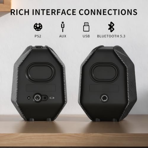Computer Speakers for Desktop PC, Gaming PC Speakers for Desktop – USB-C, Bluetooth 5.3, 3.5mm AUX, AC Powered External Audio with Rich Stereo bass, Laptop/Mac, RGB Lights, Black, 30W - color: Black