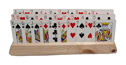Wooden Playing Card Holders – Set of 2 – Handmade Pine 3-Slot Organizers for Seniors, Kids & Game Night – Durable, Veteran-Made in USA
