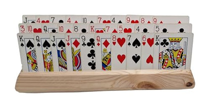Wooden Playing Card Holders – Set of 4 – Handmade Pine 3-Slot Organizers for Seniors, Kids & Game Night – Durable, Veteran-Made in USA