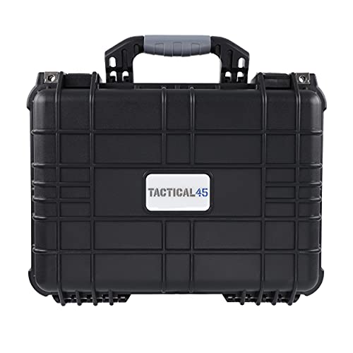Tactical45 Hard Case with Foam - 16 x 13 x 7in Hard Shell Waterproof Storage Case with Pluck Padding Protective Latching Suitcase for Rifles, Cameras, Handguns, Drones, Guitars, and Electronics
