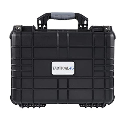 Tactical45 Hard Case with Foam - 16 x 13 x 7in Hard Shell Waterproof Storage Case with Pluck Padding Protective Latching Suitcase for Rifles, Cameras, Handguns, Drones, Guitars, and Electronics