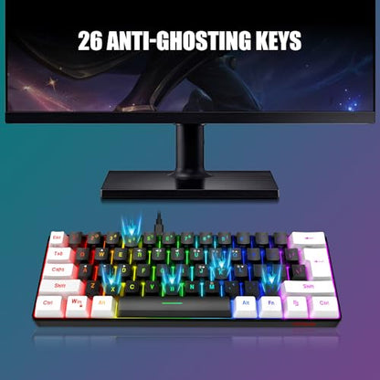 RedThunder 60% Gaming Keyboard and Mouse Combo, Ultra-Compact 61-Key RGB Backlit Mini Keyboard, Lightweight 7200 DPI Honeycomb Optical Mouse, RGB Wired Gaming Set for PC PS5 Xbox Gamer(Black-White) - style: 01 Black-White Wired Combo