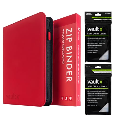 Vault X 9 Pocket Exo-Tec Zip Binder Red + 400 Penny Sleeves Gift Bundle
