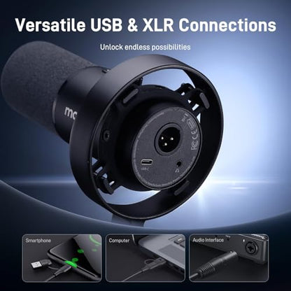 MAONO Dynamic Microphone-XLR USB Podcast Recording Mic: for Vocal Recording, Content Creation, Home Studio, Voiceover, with 192kHz/24bit, Noise Reduction, Mic Gain, Monitoring, Mute (PD300XT)