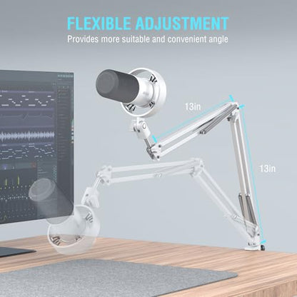 FIFINE AmpliTank K688CTW Dynamic Microphone with Boom Arm, XLR/USB Mic | Studio Vocal Podcast Mic Kit for PC, with Mute Button, Volume Knob, Headphone Jack, for Streaming Recording, White - size: K688CT White