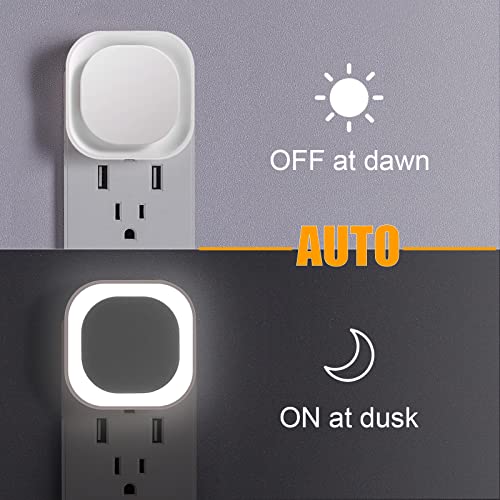 2 Pack Daylight White Night Light, Gentle Eye-Care with Dimmable Wide-Glow & Indirect Reflection, Auto Dusk to Dawn Sensor, Plug in for Kitchen Counter, Garage Workshop, Laundry, Hallway | Dimmable, Dusk to Dawn Sensor, Daylight White, Eye-Care Reflected