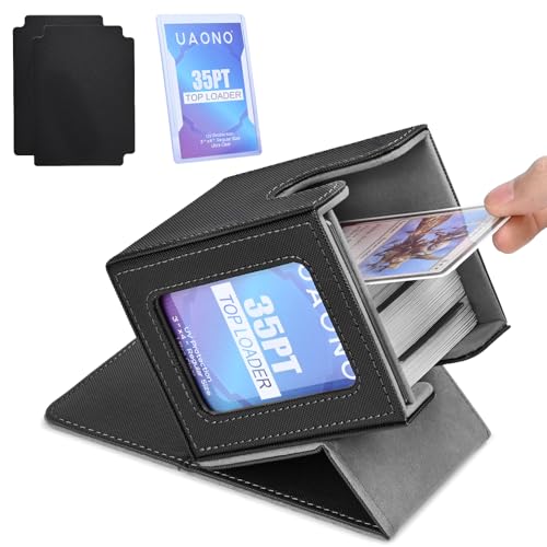 UAONO Card Deck Box for MTG Commander, Fits 100 Double-Sleeved Cards | Independent Commander Display, Magnetic Deck Case for Magic the Gathering TCG, 2 Dividers & 1 Top Loader (Black) - color: A-Black