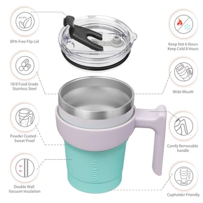 BJPKPK 10 oz Mini Tumbler with Lid, Straw & Handle, Insulated Steel Cup | Small, Spill Proof, Leak Proof, Thermal, Double Wall Vacuum, Sweatproof, Dishwasher Safe, BPA Free, Lavender Green - color: A-Lavender Green, size: 10 Ounces