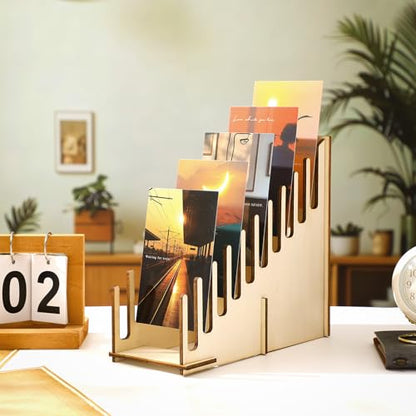 1 Pc Greeting Card Display Stand 10 Slot Wooden Sticker Display Stand Tabletop Postcard Greeting Card Holder Postcard Rack for Brochure Sticker Photo Table Retail Counter Desk Natural Color