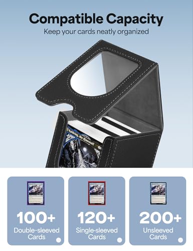 Card Deck Box for MTG Commander, Card Case Holds 100+ Double-Sleeved Cards, Magic Card Box Fits for TCG/PTCG/CCG Card with 2 Dividers (Black&Gray) - color: Black&Gray